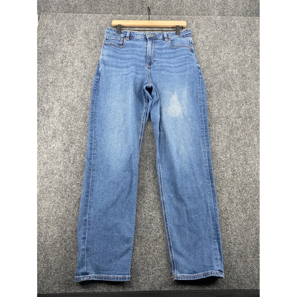 American Eagle Straight Leg Jeans Womens 12 Long Blue Stretch High Rise Casual